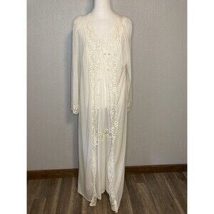 Vintage Nightgown/Robe Womens M 14/16 White Lace Nylon Long Peignoir Set Sears